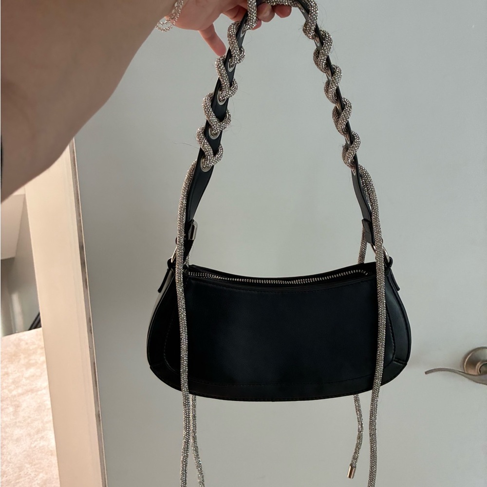 Chic Black Shoulder Bag with Silver Accents
